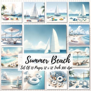 Set Of 13 Summer Beach digital papers pack,Summer Beach illustrations,Digital Download,Instant Download,commercial use