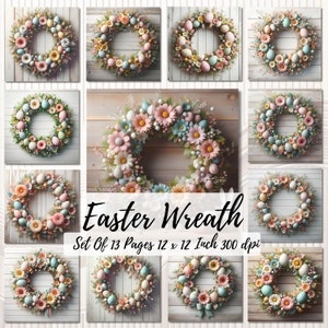 Set Of 13 Easter Wreath Digital Paper Pack,Printable Scrapbook Paper, Commercial Use,Printable Digital Papers, Digital Download, 12x12 in