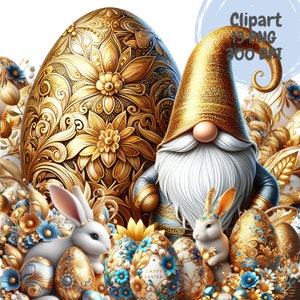 Gnomo pasquale, uovo, bundle di clipart coniglietto, clipart di Pasqua, PNG trasparente, clipart per uso commerciale.