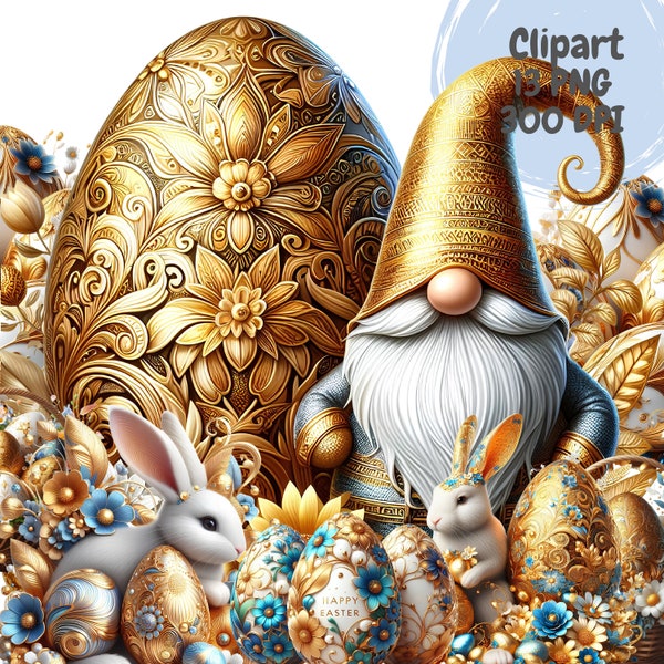 Easter Gnome,egg,bunny clipart bundle,Easter Clipart, Transparent PNG, Commercial Use Clipart.