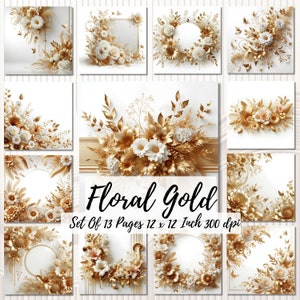 Set Of 13 Floral Gold Wedding ,digital papers pack Wedding,illustrations,Newlyweds,Love,Wedding background,Digital Download,Instant Download