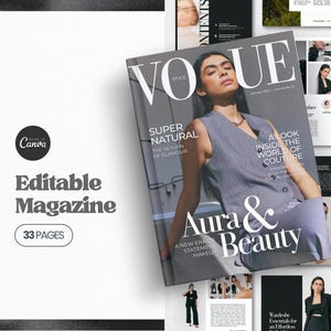 Vogue Magazine Template Canva | Customizable Magazine Cover Design | Fashion Magazine Canva Editable Magazine Cover | Digital Magazine Canva