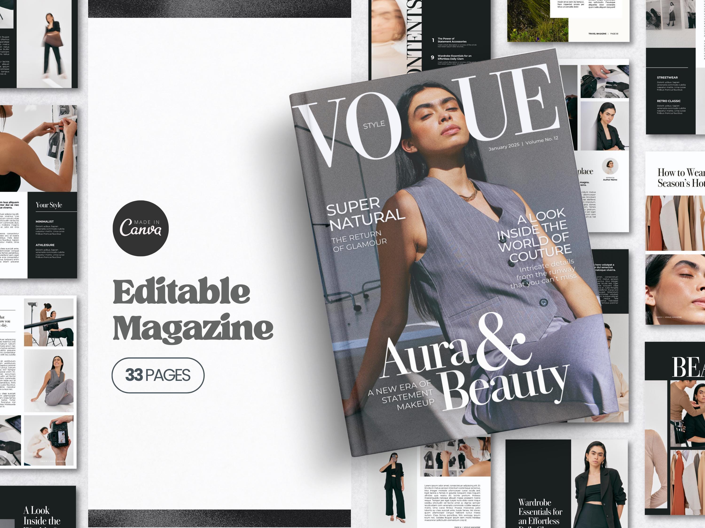Vogue Magazine Template Canva Customizable Magazine Cover Design
