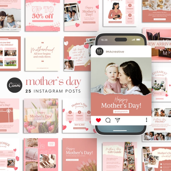 TULIP | Mothers Day Instagram Post | Mom Love | Happy Mother's Day Canva Templates | Happy Mothers Day DIY Flyer | Pink White Instagram Feed