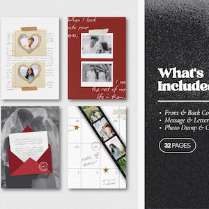 May include: A selection of personalised photo album pages with diverse designs. The pages display photos, handwritten text, and decorative elements. The text "What's Included?" is visible, along with "32 PAGES".