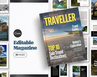Travel Book Magazine Template Canva Editable Magazine Ebook Template Canva | Cover Magazine Brochure | Canva Template Digital Magazine Cover