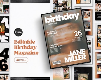 Polaroid Birthday Magazine Template Canva | Vintage Magazine Design Digital | Customizable Photobook | Birthday Memory Book Keepsake Album