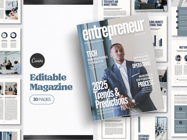 Magazine Include Entrepreneur Magazine Template Canva: Editable Business Ebook (30 Pages ...