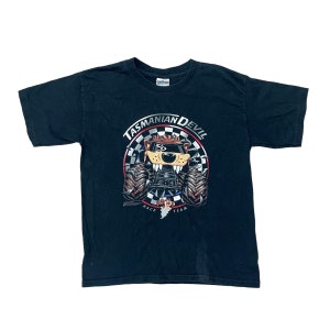Młodzieżowa koszulka dziecięca M Vintage Taz Racing | Czarny T-shirt Tasmanian Devil Retro