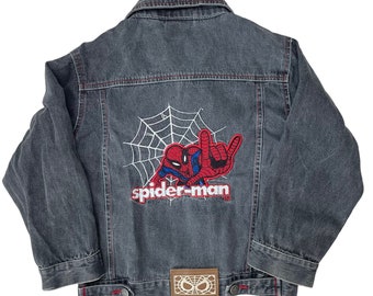 6-8 Years Vintage Kids Denim Jacket SPIDERMAN  | Gray Marvel Jacket