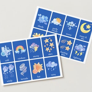 Cartes météo Montessori | Flashcards Montessori | Cartes préscolaires | Cartes éducatives imprimables | Téléchargement instantané