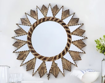 Peruvian mirror - artist  "STAR WASH" - Diameter 23 "x23"- Craftsmanship - Wall Mirror-Home Decoration-Peruvian mirror wash finish