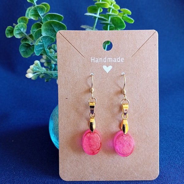 Boucles d'Oreilles rose fluo et or