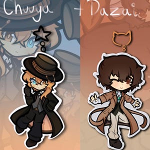 Ensemble de porte-clés Dazai & Chuuya Bungo chiens errants acrylique 3 po.
