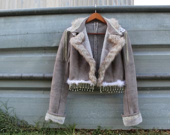 Chaqueta de ante reciclado, ribete de piel sintética, chaqueta de motociclista gris