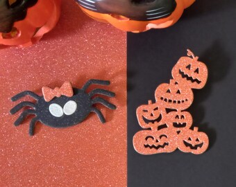 2 broches d'halloween, Broche araignée,  broche citrouille, broche halloween, broche pailletée, décoration halloween