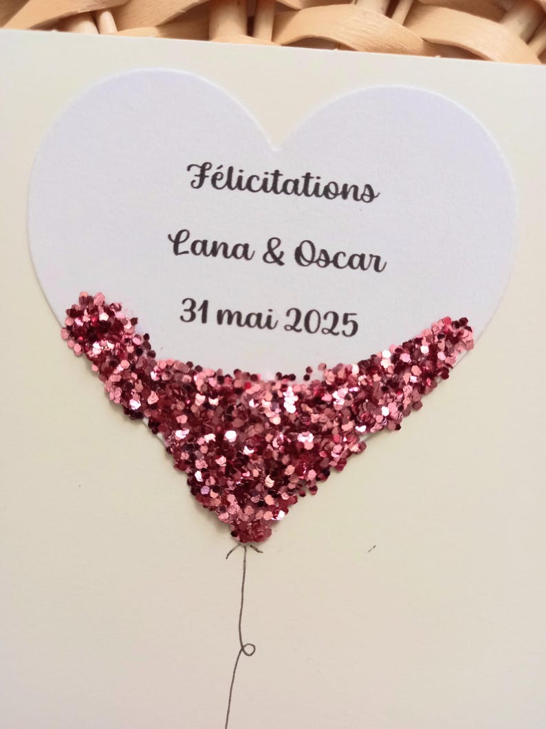 Carte de mariage à personnaliser Carte de félicitations Carte de vœux cœur, mariage, félicitations image 5