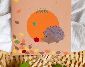 Tarjeta de otoño - Tarjeta para todas las ocasiones - Tarjeta de erizo - Tarjeta acogedora - Tarjeta de regreso a clases