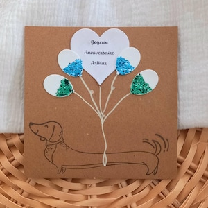 Carte d'anniversaire, carte chien, carte anniversaire teckel, carte anniversaire chien, carte anniversaire à personnaliser.