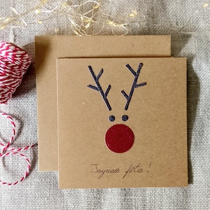 Carte de Noël,  Carte petit renne de Noël,  Carte joyeux Noël,  Carte de vœux fait main