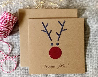 Carte de Noël,  Carte petit renne de Noël,  Carte joyeux Noël,  Carte de vœux fait main