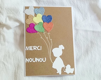 Carte merci nounou - remerciements nounou - cadeau fin année - idée cadeau nounou