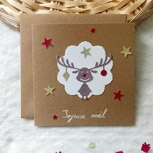 Carte de Noël,  Carte petit renne de Noël,  Carte joyeux Noël,  Carte de vœux fait main
