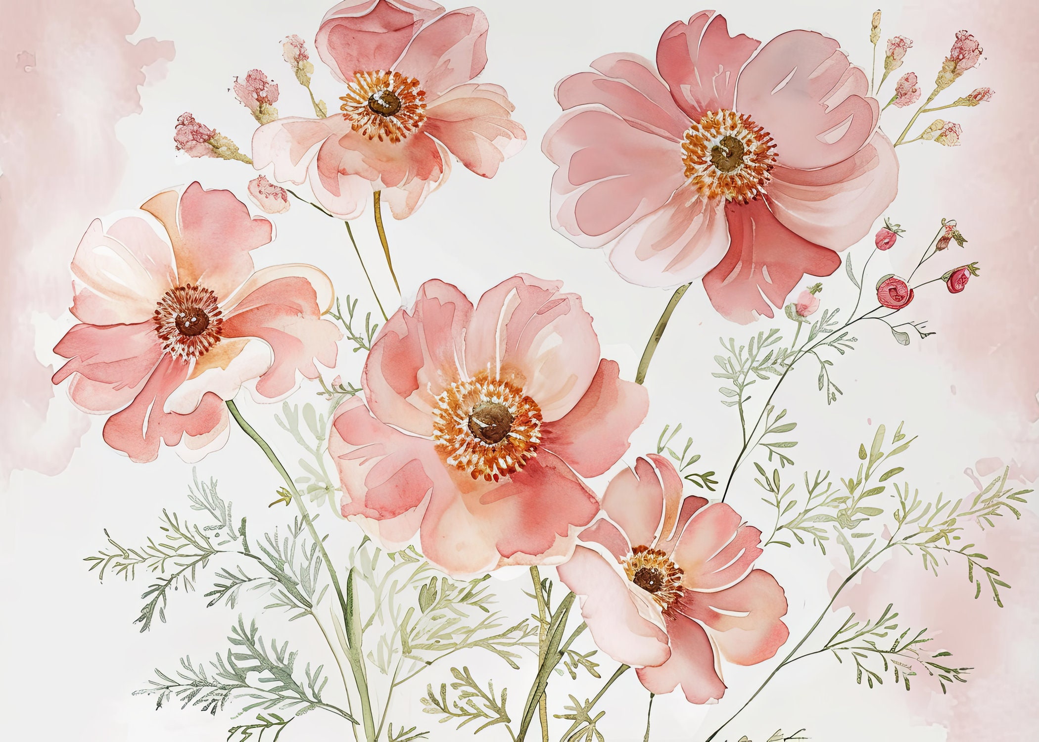 Pink Flowers Watercolor | Watercolor Flowers Wall Art | Botanical Print ...