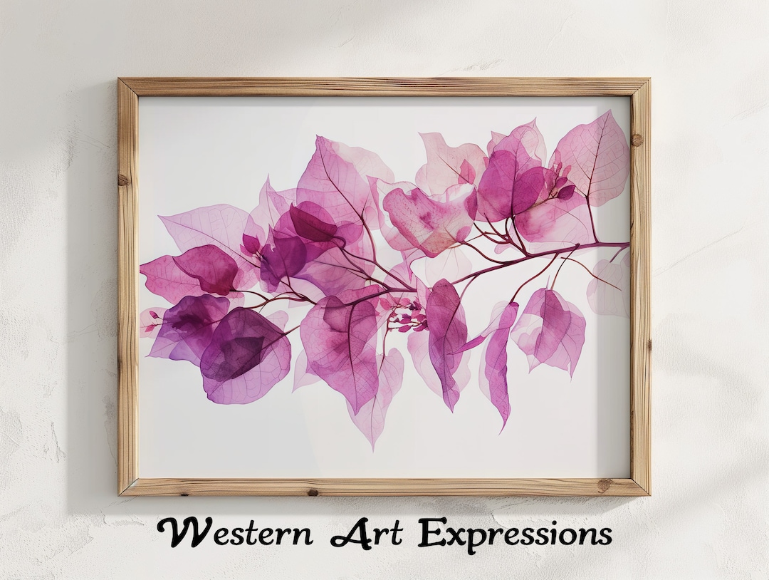 ブーゲンビリアの花 - 水彩イラスト | 植物の壁アート | ピンクの葉の