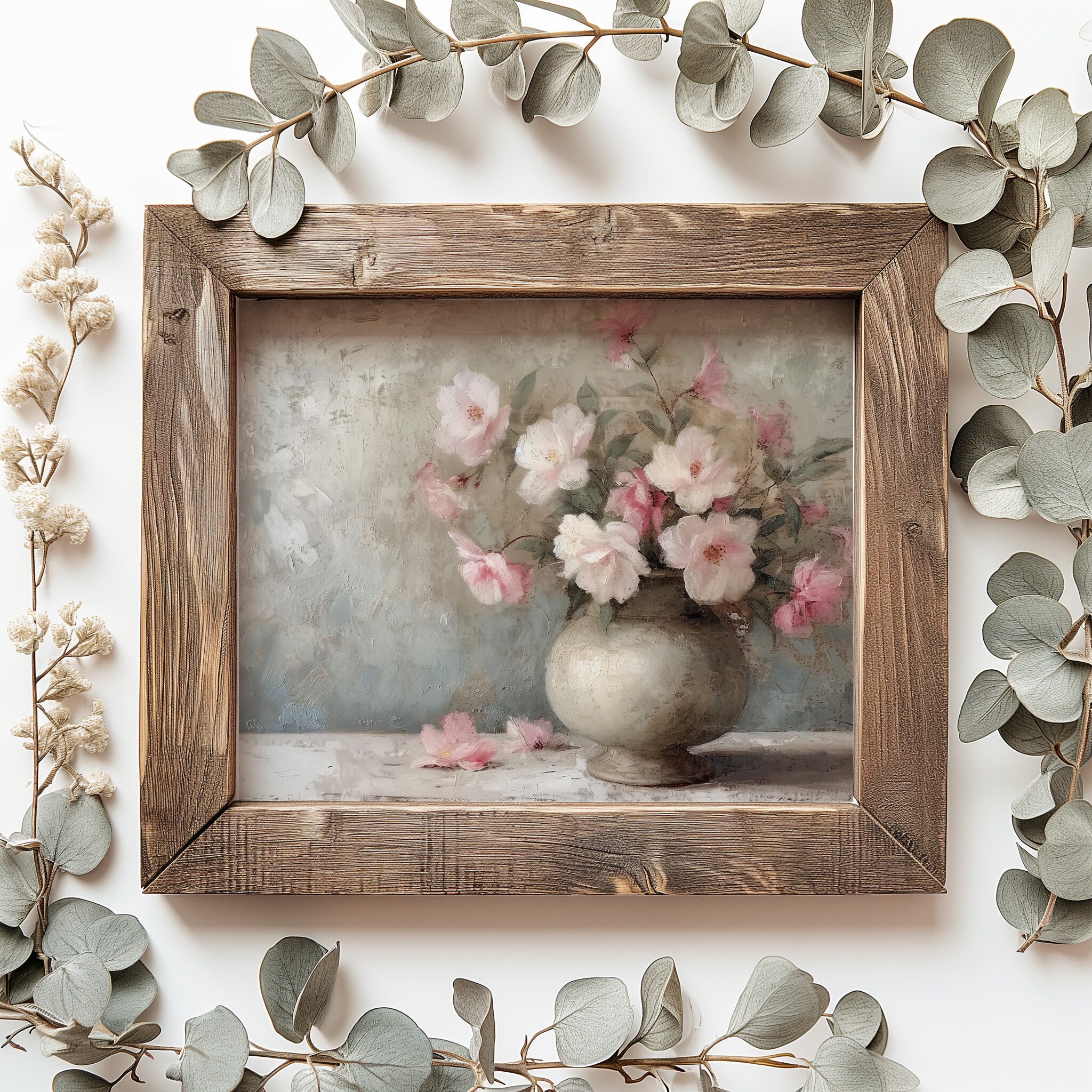 Pink Flowers in Vase | Floral Wall Art | Pastel Flower Canvas Print ...