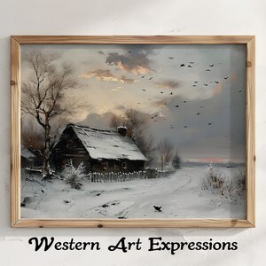 Ravens Roost | Moody Winter Landscape | Rustic Winter Landscape Painting | Snowy Village Scene | Wall Art Decor | Vintage Countryside Print