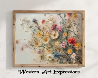 Painting of Pressed Flowers | Floral Canvas Art | Colorful Wildflower Wall Decor | Botanical Painting | Living Room Decoration | Modern Home