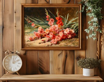 グラジオラスの絵画 | ヴィンテージの花の静物画 | ヴィンテージの花の