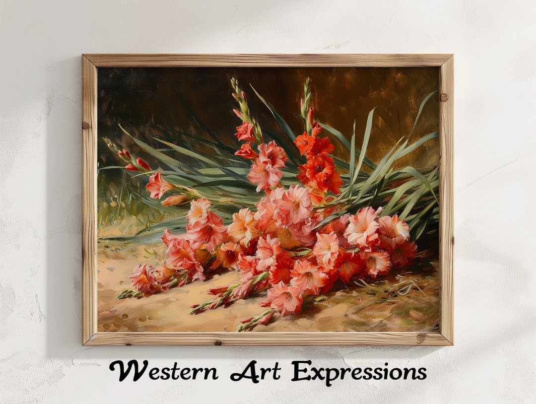 グラジオラスの絵画 | ヴィンテージの花の静物画 | ヴィンテージの花の 絵画 油絵グラジョウラス