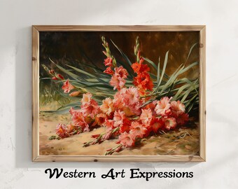 Gladiolus Painting | Vintage Flower Still Life | Vintage Floral Oil Painting Print | Botanical Wall Art | Gladiolus Flower Decor