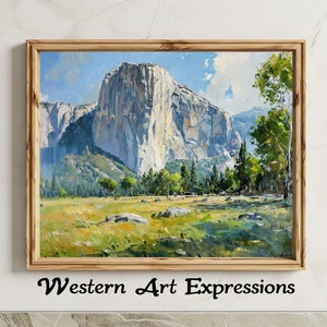 El Capitan Oil Painting | Yosemite | Digital Print | Rustic Cabin Decor | Printable Wall Art | Natural Landscape Art | Yosemite Art