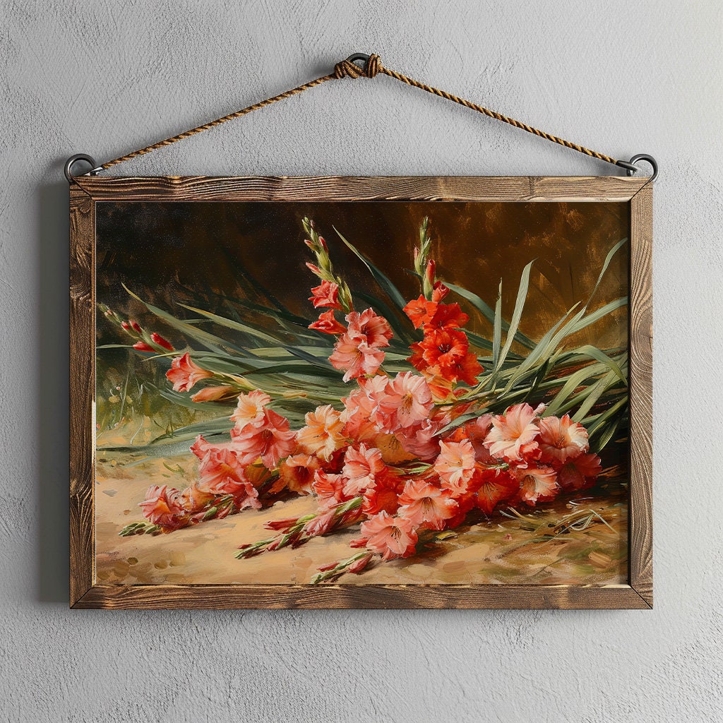 絵画 油絵　グラジョウラス グラジオラスの絵画 | ヴィンテージの花の静物画 | ヴィンテージの花の
