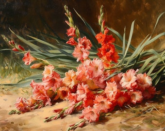 グラジオラスの絵画 | ヴィンテージの花の静物画 | ヴィンテージの花の
