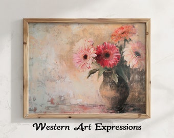 Gerbera Daisies in Vase - Oil Painting | Abstract Floral Canvas Art | Modern Flower Wall Decor | Impressionist Gerbera Daisy Painting