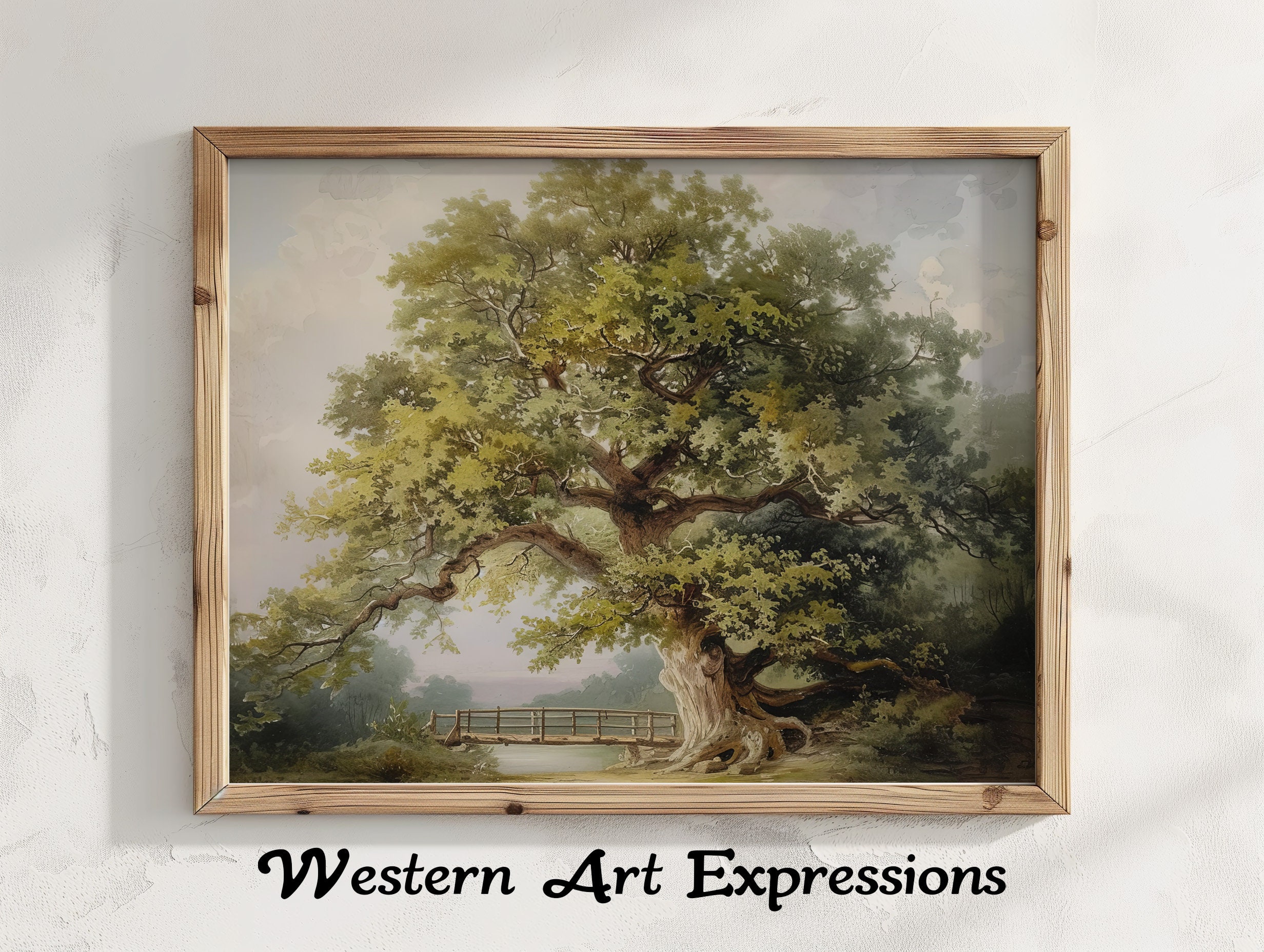 Oak Arkwork Loan Oak | Vintage Oak Tree Painting Print | Rustic Landscape Wall Art ...