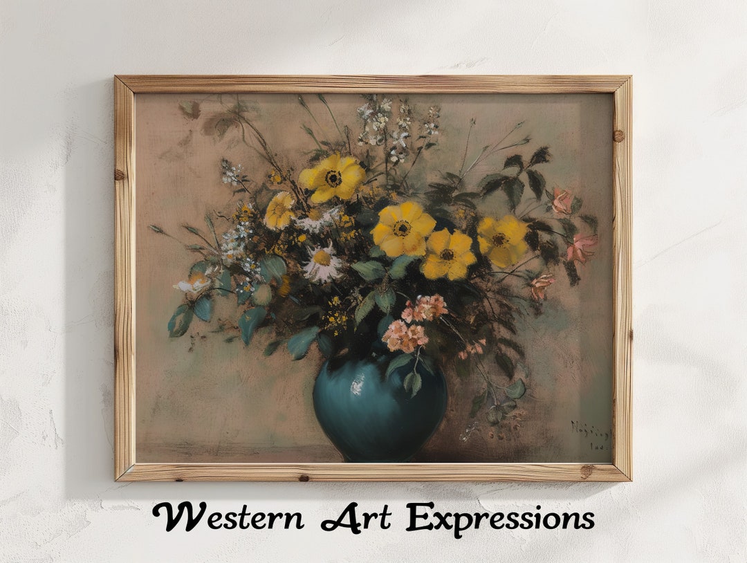 Yellow Flowers Blue Vase | Vintage Floral Still Life Art Print ...