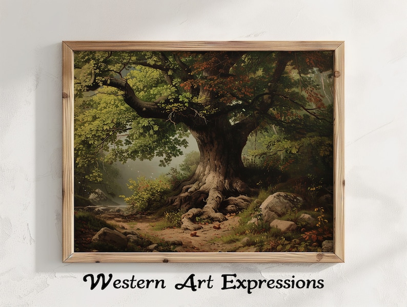 Chestnut Creek Vintage Tree Oil Painting Rustic Forest Canvas Art