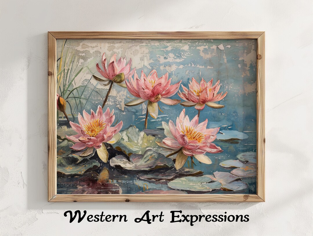 Vintage Lotus Flower Painting | Water Lily Wall Art | Botanical Home ...