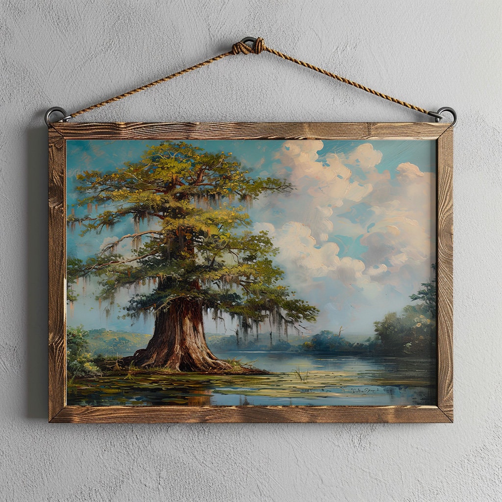 希少サイプレスヒル９６年製タペストリー当時ハリウッドで購入Cypresshill Bald Cypress Tree | Vintage Painting | Vintage Landscape Painting