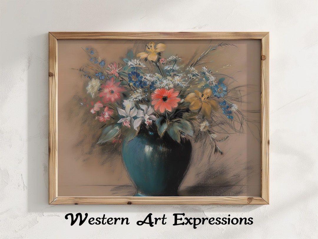 Floral Arrangement Blue Vase | Floral Wall Art | Vintage Vase Painting ...