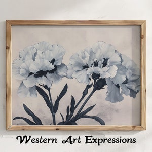 Minimalist Floral Art | Carnations | Monochrome Floral Wall Art | Vintage Peony Illustration | Black and White Botanical Print | Home Decor