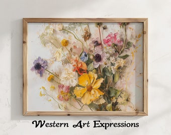 Pressed Flowers - Vintage Oil Painting | Colorful Floral Wall Art | Botanical Painting Print | Home Decor Accent | Living Room Decoration
