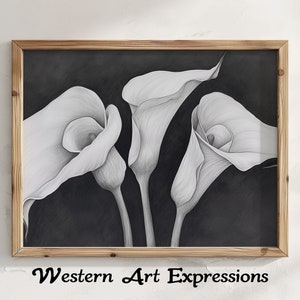 Calla Lilly Trio - Ink Drawing | Black and White Floral Wall Art | Calla Lily Drawing Print | Elegant Home Decor | Botanical Sketch Poster