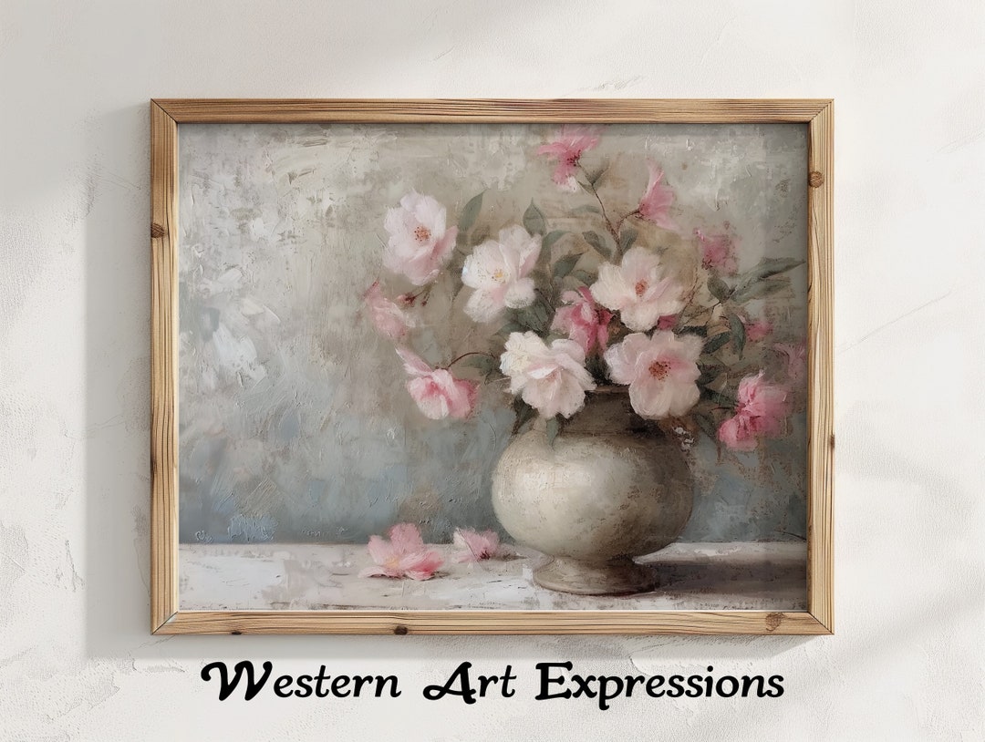 Pink Flowers in Vase | Floral Wall Art | Pastel Flower Canvas Print ...