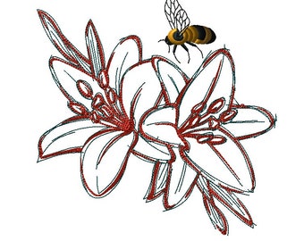 Flowers bee garden embroidery file